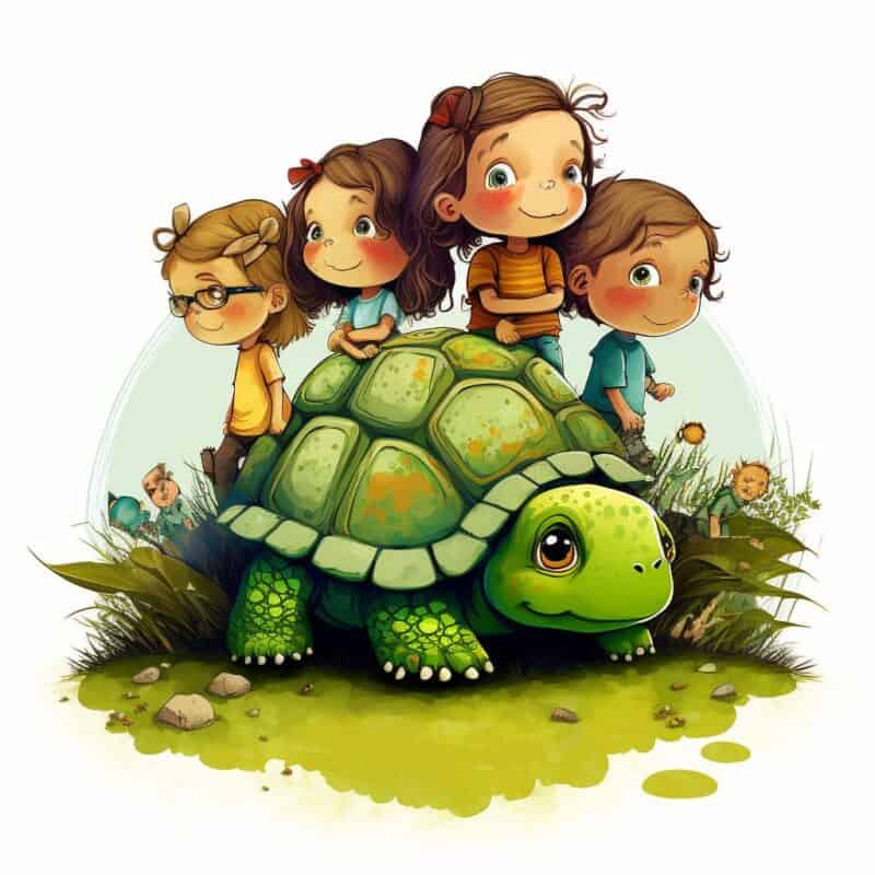 Bajka - pięcioro dzieci i między nimi żółw